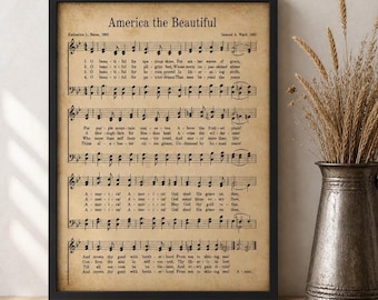 Amerika die schöne Noten druckbare Noten, Vintage Pergament Kunst, Vaterländische Wanddekoration, Amerika 250, Instant Download