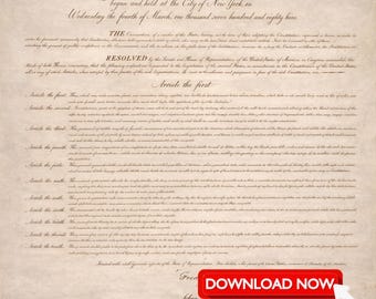 US Bill of Rights High Resolution Printable PNG Instant Digital Download, Vintage Parchment Paper Look, Historical Patriotic Document