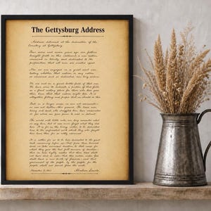 Abraham Lincoln Gettysburg Address Teacher Printables, Vintage Parchment Paper Look, Historic American Document, Classroom Decor Wall Art