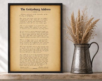 Abraham Lincoln Gettysburg Address Teacher Printables, Vintage Parchment Paper Look, Historic American Document, Classroom Decor Wall Art