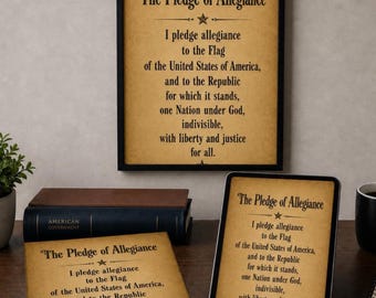 Treueschwur Text druckbar, Vintage Pergament Look, Amerika 250 Vaterländisches Kunstdekor, historisches US-Dokument Vibe, digitaler Download