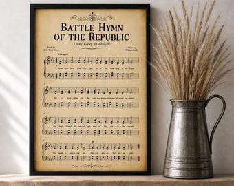 Battle Hymn of the Republic Vintage Sheet Music Printable, Parchment Paper Look Art, Americana Decor, Patriotic Memorial Day & 4th of July
