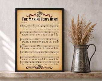 Marine Corps Hymn Sheet Music Printable, Vintage Parchment Paper Look Wall Art, Semper Fidelis USMC Gift, Military Decor Instant Download