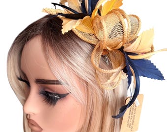 Gold and navy fascinator