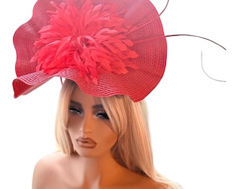 Large red fascinator