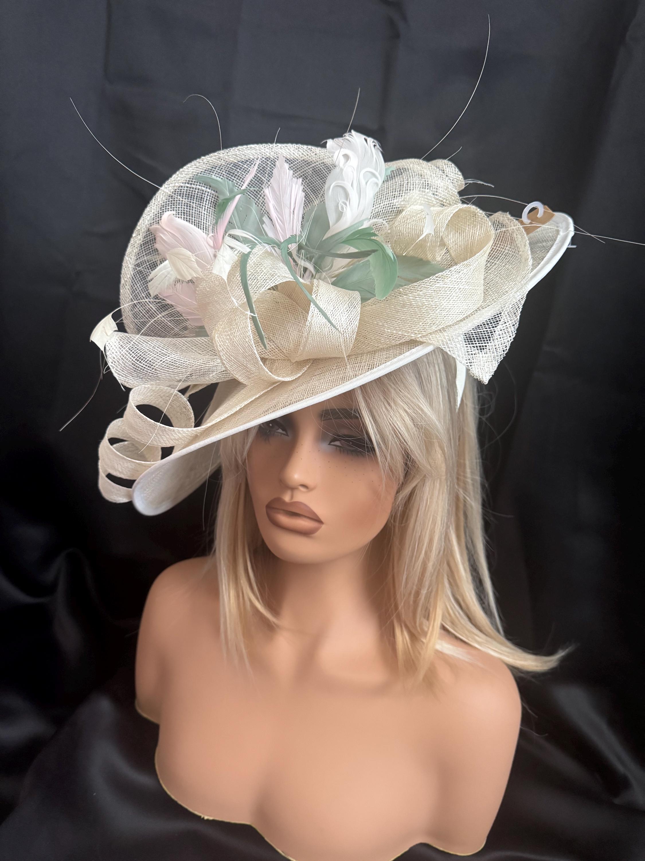 Ivory Fascinator with Olive Green & Ivory French Netting & Feathers Ivory, Sage Green Fascinator - Etsy main image 4