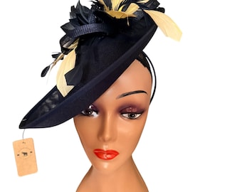 fascinator blu navy e giallo limone