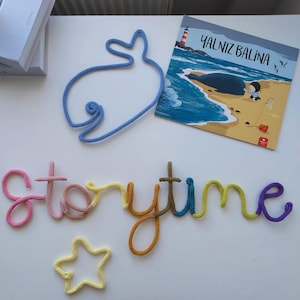 Rainbow Tricotin Wall Art – “Storytime” Yarn Word Sign for Kids Room, Playroom or Nursery – Handmade Knit Name, Personalized Name Sign