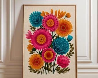 Żywa kwiatowa sztuka ścienna, wyrazisty nadruk botaniczny, skandynawski plakat, jasna dekoracja domu