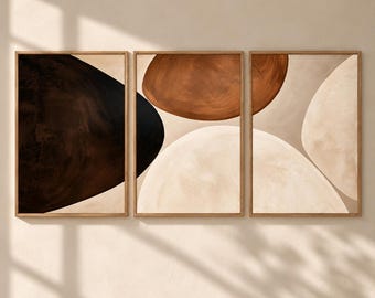 Neutral Abstract Wall Art Set of 3, Brown Beige Geometric Prints, Mid Century Modern Wall Decor, Minimalist Earth Tone Art, Boho Posters