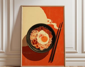 Japanese Ramen Print, Noodle Bowl Still Life, Modern Kitchen Art