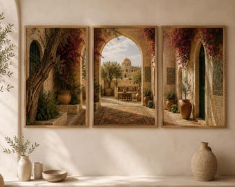 Mediterranean Courtyard Wall Art Set of 3 | Jerusalem Prints | Middle Eastern Art | Archway Decor | Travel Print Set | Palestine Wall Art