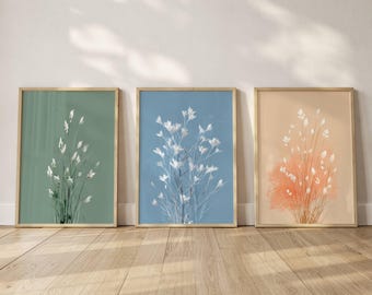 Zestaw 3 botanicznych wydruków z dzikimi kwiatami, pastelowa galeria ścienna z motywem kwiatowym