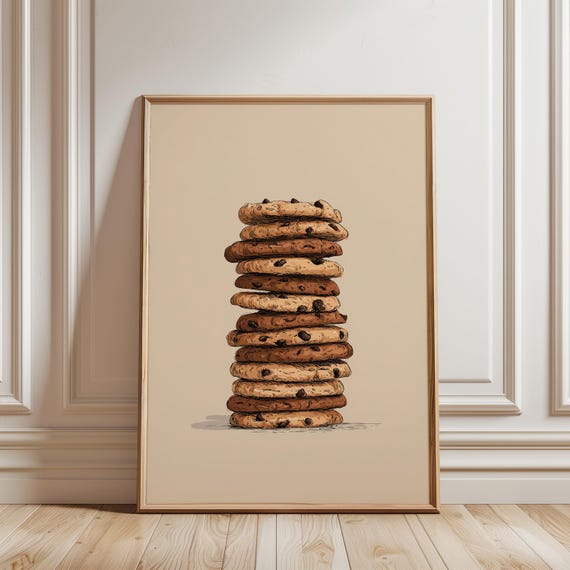 Chocolate Chip Cookie Print, Minimalist Bakery Still Life, Scandinavian Kitchen Decor