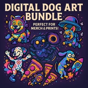 Colorful Space Dog Clipart Bundle – 6 Printable Designs | Ready to Print PNG SVG | Digital Dog Art | Instant Download