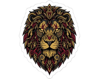 Ornate Lion Head sticker | Kiss-Cut Sticker, Detailed Tribal Mane