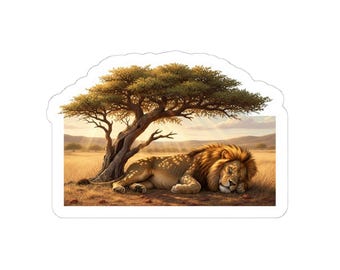 Sleeping Lion Under Acacia Tree Sticker | Kiss-Cut Sticker