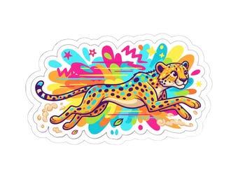 Colorful Running Cheetah Sticker | Kiss-Cut Vinyl Sticker, Bright Pop Art