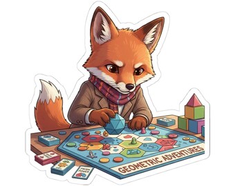 Fox Playing Board Game Sticker | Kiss-Cut Vinyl Sticker, Geometric Adventures Design