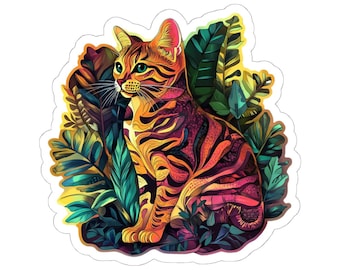 Colorful Jungle Tabby Cat Sticker | Kiss-Cut Sticker
