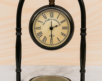 Personalized Brass Desk Clock: Engraved Vintage Style Office Gift