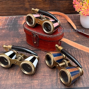 Vintage Brass Opera Glasses | Antique Theater Binoculars with Handle | Leather Box
