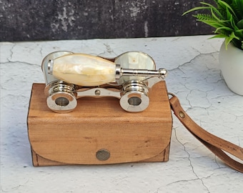 Personalisiertes Messing-Opernglas mit gravierter Ledertasche - Vintage-Fernglas