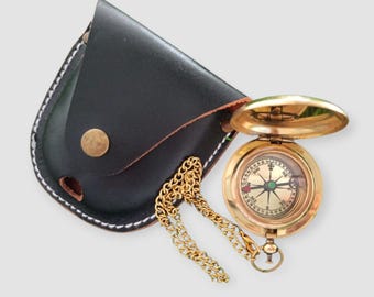 Personalized Brass Compass: Engraved Graduation Gift with Optional Leather Case