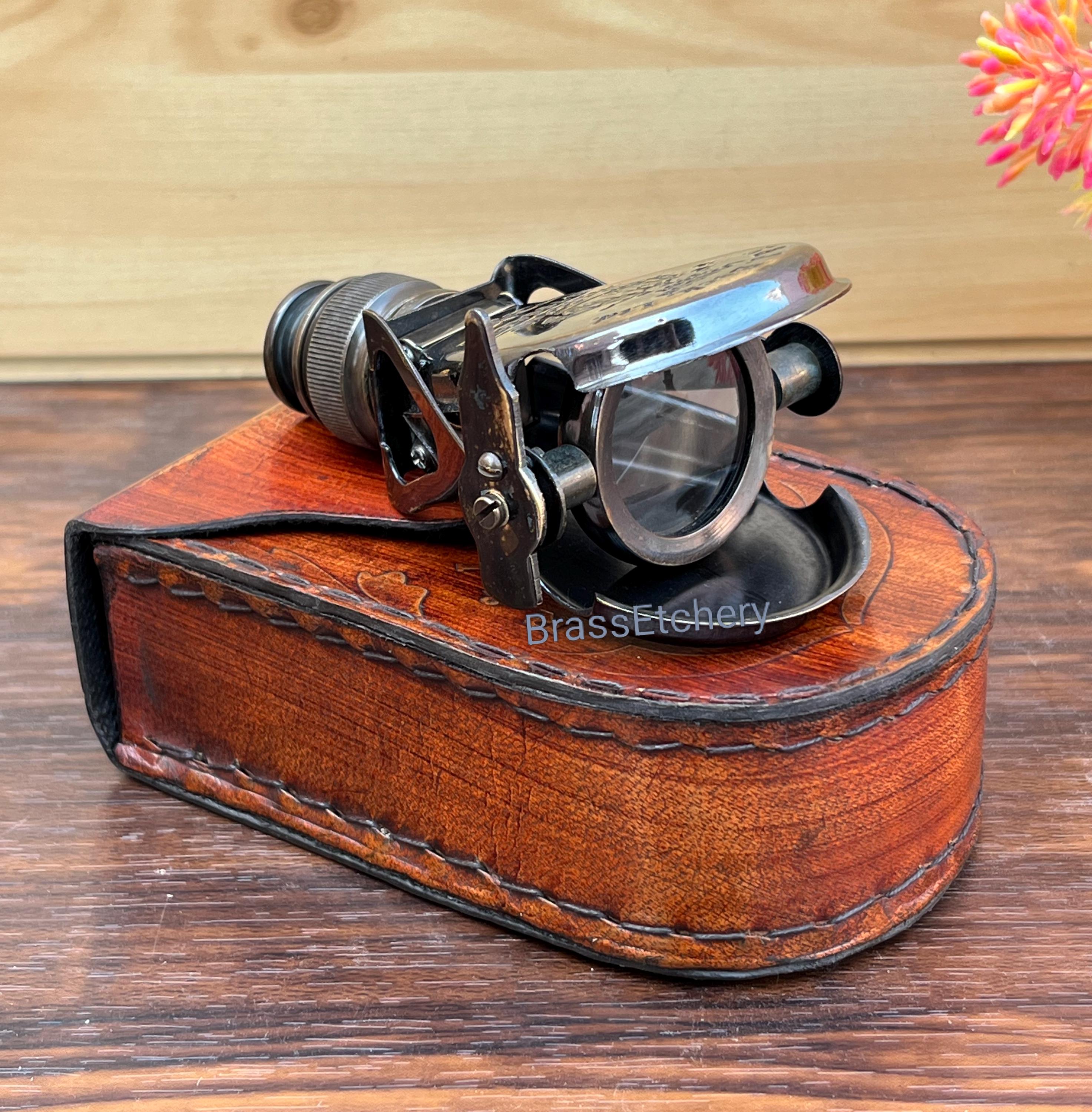 英国イギリスロンドンアンティーク単眼鏡&革ケース 名入れ可能な真鍮製単眼鏡：R&J Beck London 1857 - 彫刻入り革ケース