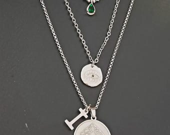 F1 Brad Pitt Inspired Silver Necklace Set of 3 Layered Racing Movie Pendant Jewelry