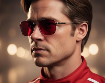 F1 Brad Pitt Inspired Cosplay, Gothic Rose Style, Oliver Peoples 523 Style-Red Metal Sunglasses