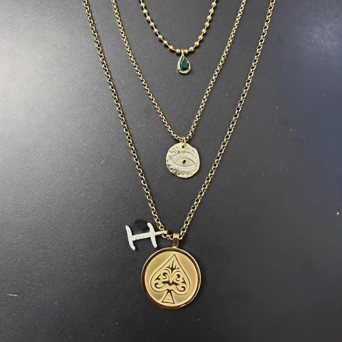 F1 Brad Pitt Inspired Gold Necklace Set of 3 Layered Racing
