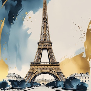 Eiffel Tower Digital Download, Paris Watercolor Sketch Wall Art, Printable Travel Poster, Instant Download Home Decor