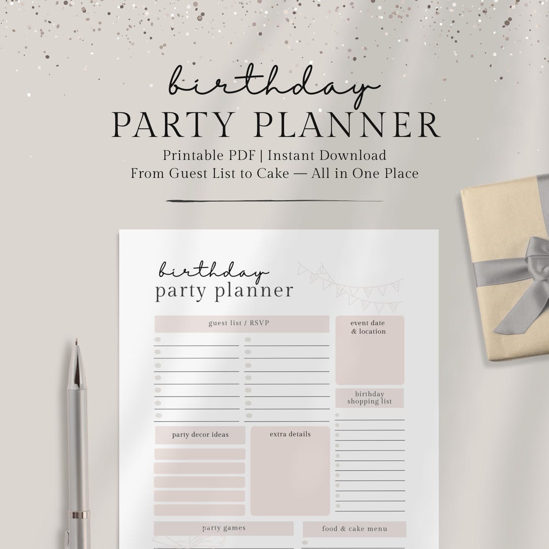 Birthday Party Planner | 1-page Printable PDF | Guest List | To-do ...