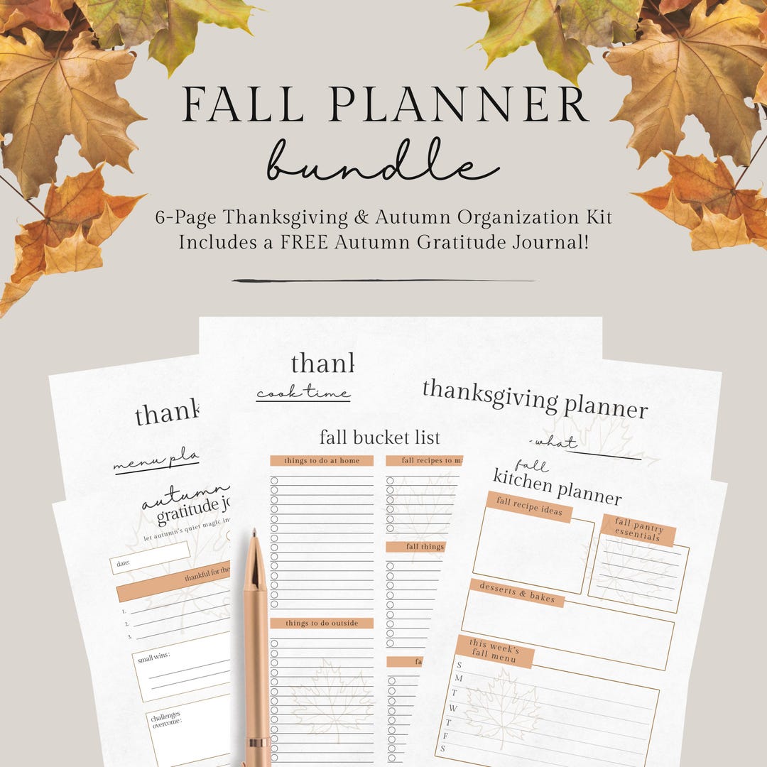 Fall Planner Printable Bundle | 6-page Thanksgiving Planning Kit | Fall ...