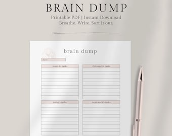 Brain Dump Planner Page | Printable Weekly To-Do List | Priority Task Organizer | Minimalist PDF | Simple Template Download | A4 Letter