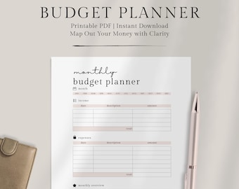 Printable Monthly Budget Planner | Minimalist Budget Tracker Page | Finance Organizer Sheet | Undated Expense Tracker | A4 & US Letter PDF