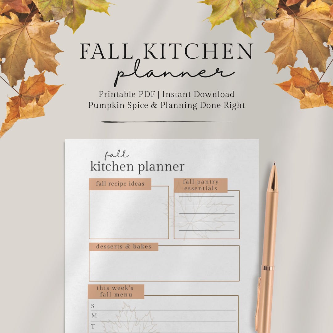 Fall Kitchen Planner Printable | Autumn Recipe & Meal Organizer ...