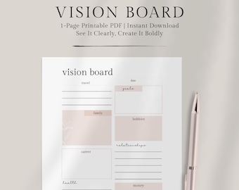 Vision Board Printable | Goal Setting Worksheet | Dream Board Planner | Manifestation Template | Instant Download PDF | Future Planning Page
