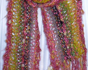 Mohair Knit Scarf - purple, green, grey.   Large inventory all unique in design and color, just ask.