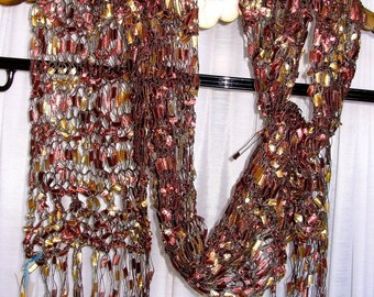 Nylon Knit Scarf - Gold, burgundy, black. One continuous strand.   Large inventory all unique in design and color, just ask.