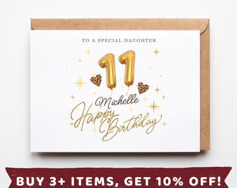 Daughter 11th Birthday Card - Happy Birthday - 11 - to the Best Daughter in the World - Iconic Collection - Choose Standard or Large