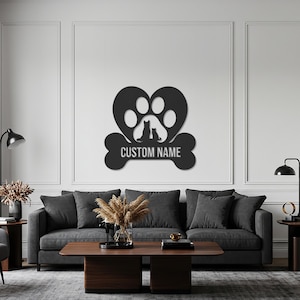 Custom Pet Name Wall Art, Dog and Cat Paw Heart Metal Sign, Personalized Gifts, Bone Shape Wall Decor, Pet Memorial Gift, Animal Lovers Gift