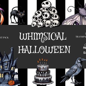 PNG Gothic Whimsical Creepy Halloween Clipart Bundle Commercial Use Instant Download Paper Crafts Junk Journal Scrapbooking