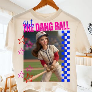 Hit The Dang Ball Baseball Mom Png, Game Day Softball Png, Distressed Doll Face Meme