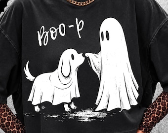 Boo-P Ghost Dog PNG, Cute Halloween Dog, Funny Ghost Puppy Shirt Design, Spooky Dog Lover Digital Download, Retro Halloween