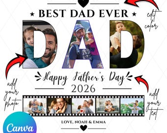 Personalized Best Dad Photo Shirt, Editable Canva Template, Custom Fathers Day Collage Tee, Vintage Family Picture Gift for Dad Father’s Day