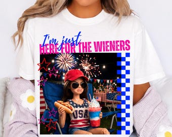 4th Of July Barbie Face Meme PNG Digital Download, Funny Doll Just Here For The Wieners Shirt Designs, USA 250th Anniversary Humor Tee