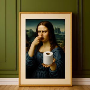 Funny Mona Lisa Bathroom Wall Art Printable, Vintage Altered Wall Print, Funny Bathroom Print, Prank Gift, Digital Download for Bathroom