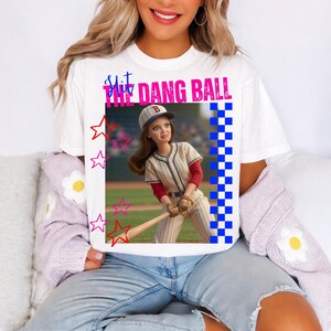 Hit The Dang Ball Baseball Mom Png, Game Day Softball Png, Distressed Doll Face Meme image 2